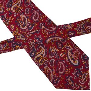 Vintage Kipper Wide Necktie Tie Wool Challis Red‎ Paisley 60s 70s Retro Mod